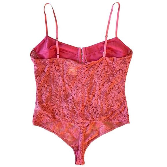 Free People Pink Sheer Sweetheart Neck Lace Faux Corset Bodysuit NWT Size Large - Picture 3 of 7